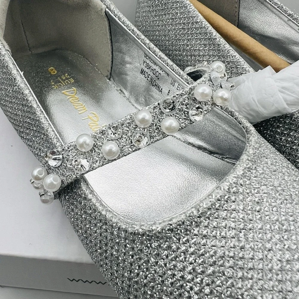 Dream Pairs Mary Jane Glitter Dress Shoes Size 8 Silver Toddler Slip On Party